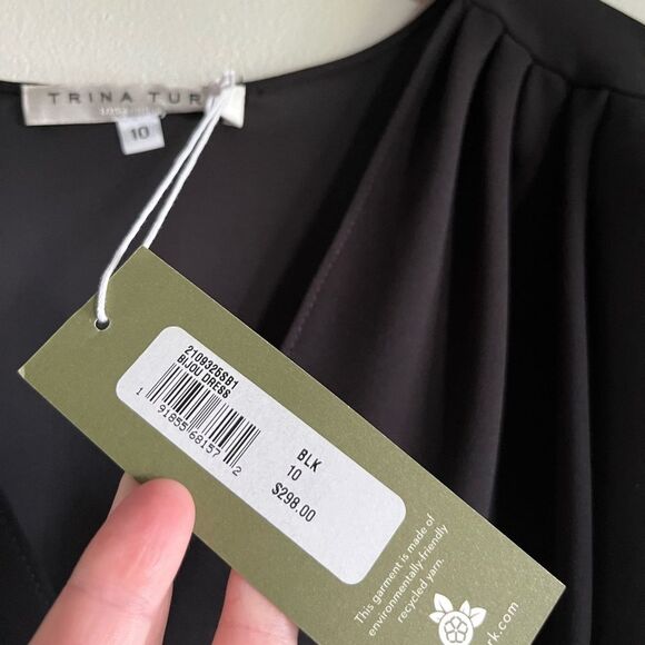 Trina Turk Black Draped Tie Waist Sheath Dress Size 10 NWT Cocktail Work Party - Picture 3 of 9